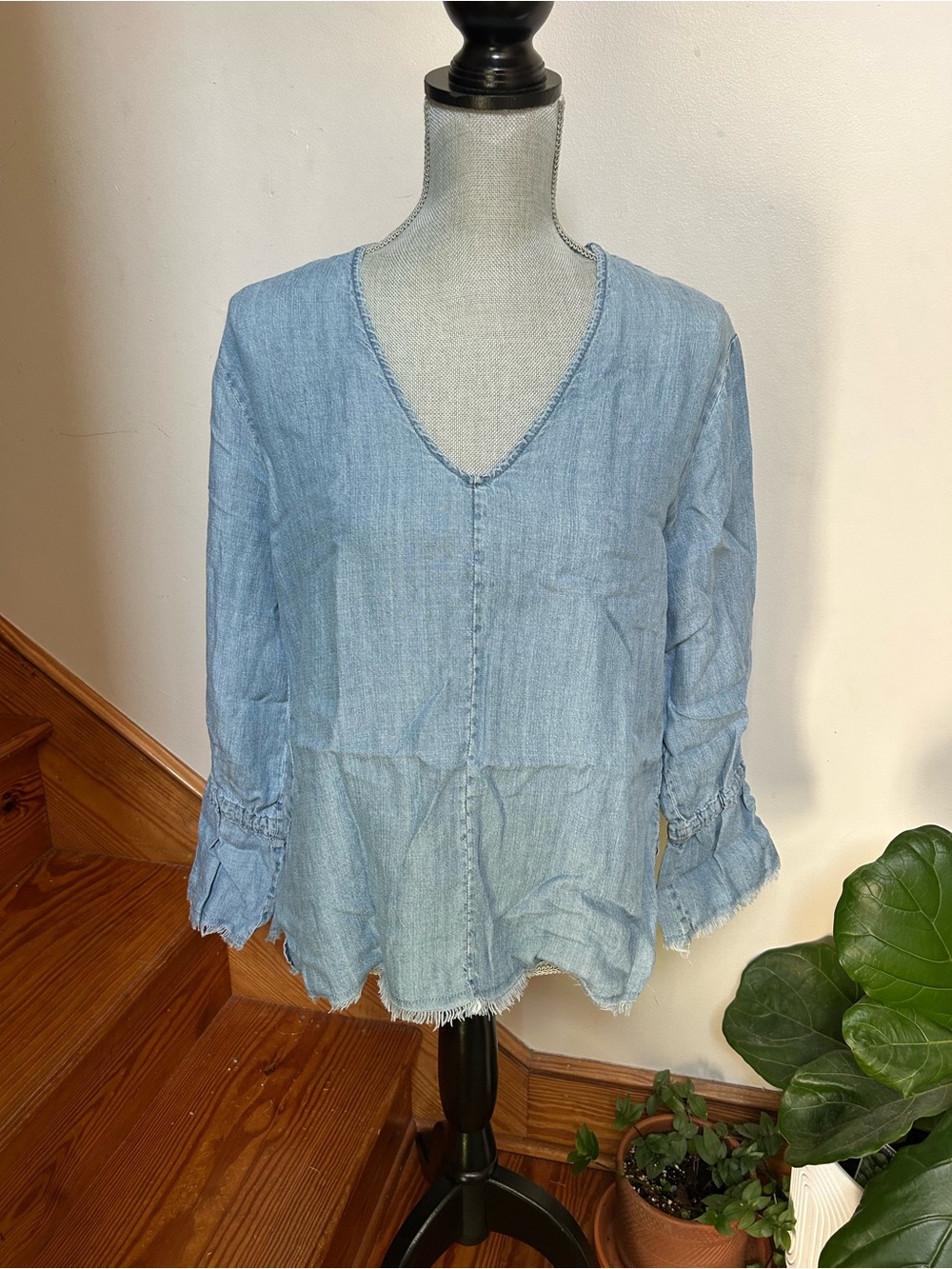Light Blue V-Neck Women's Top